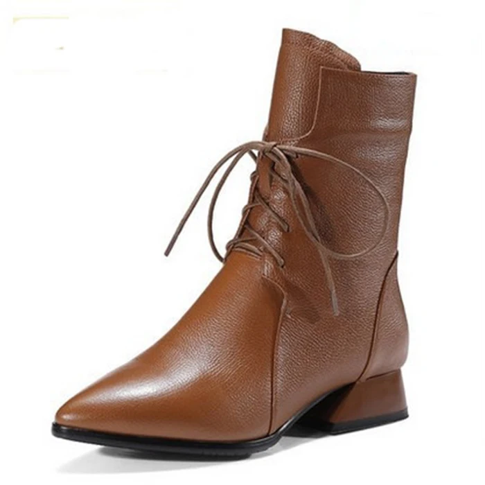 brown HOFZO/брендовые Модные женские ботинки из искусственной кожи, на платформе, с острым носком, на шнуровке осенние женские ботинки обувь черного цвета, размеры 35-40 - Цвет: brown
