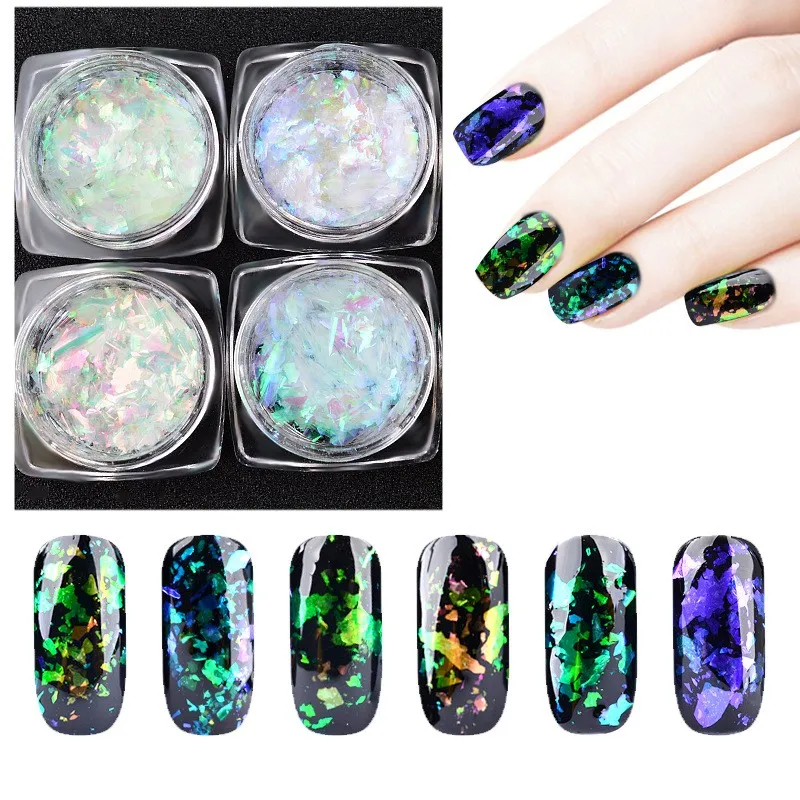 0 2 г/банку прозрачный хлопья хамелеон ногтей порошок с блестками Нерегулярные