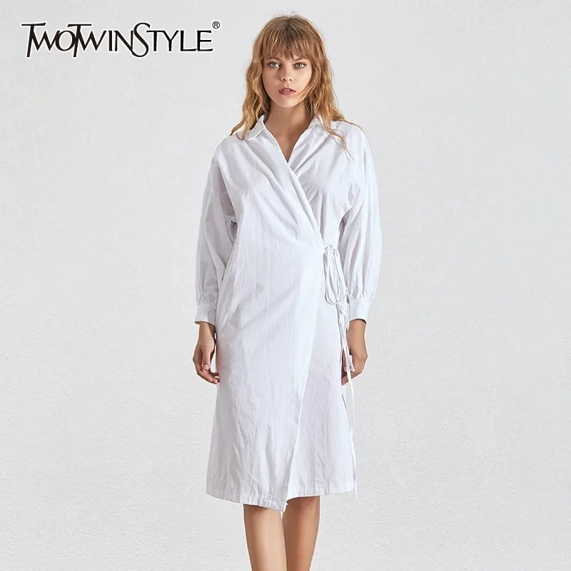 Женское платье миди TWOTWINSTYLE элегантное однотонное с v образным вырезом и рукавами