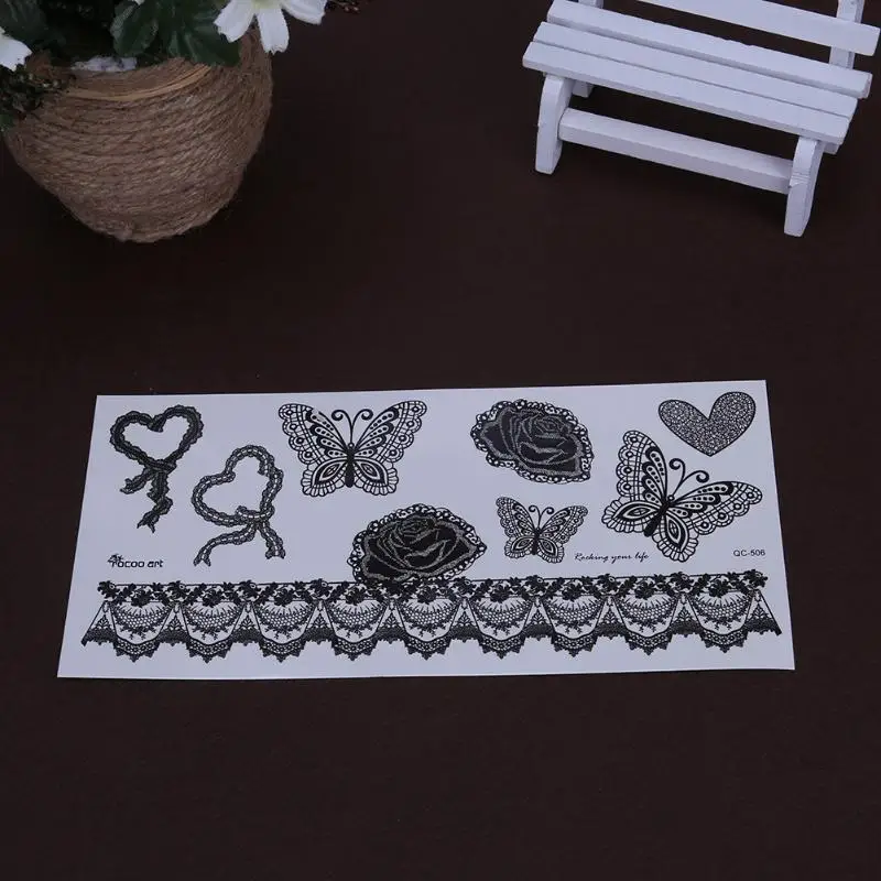 DIY боди арт временная татуировка черная длинная полоса кружева Длинная цепочка