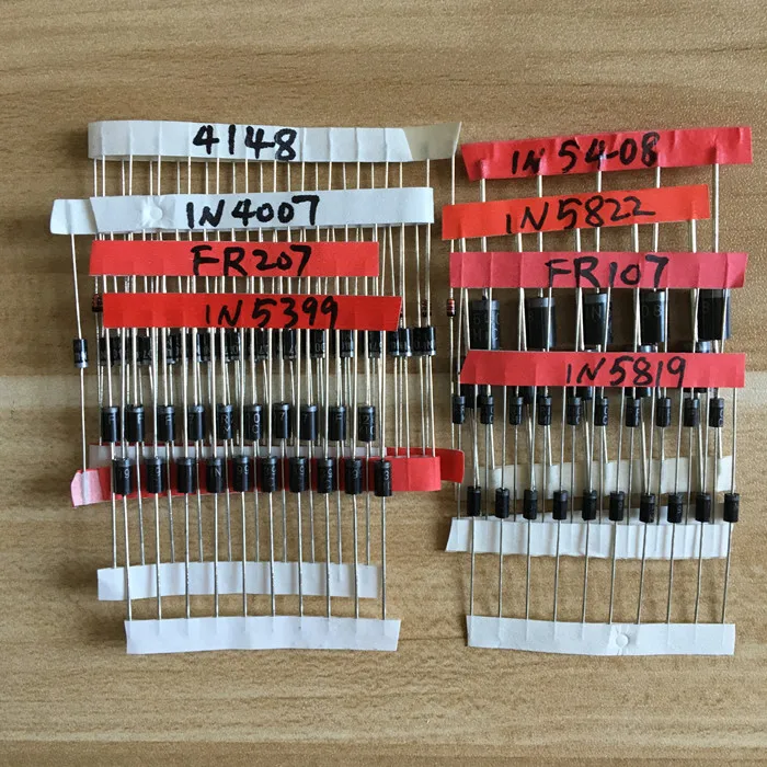 Пакет с электронными компоненты диод Ассорти набор 1N4148 1N4007 1N5819 1N5399 1N5408 1N5822 FR107 FR207