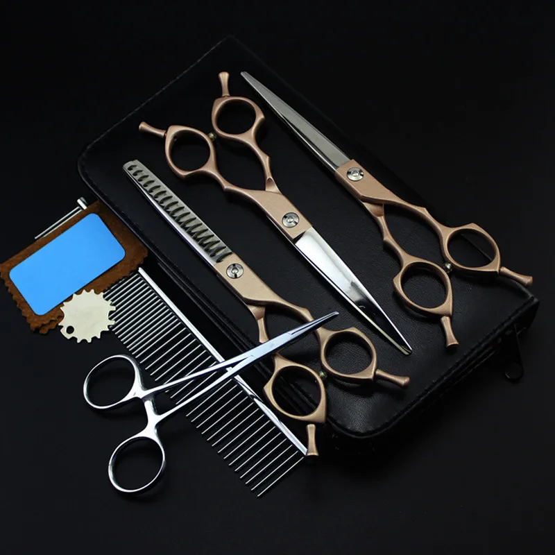 5 kit Professional Japan 6.5 inch gold pet grooming hair scissors set dog cutting shears thinning barber hairdressing scissors