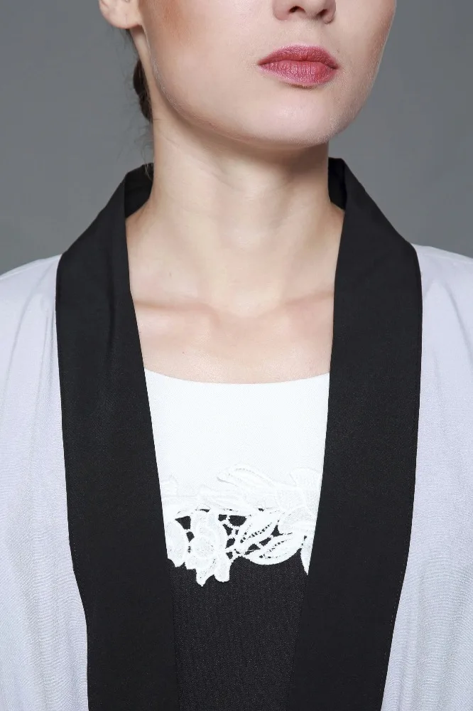 Платье кимоно для женщин мода размера плюс Черное кружево Abaya белый кардиган