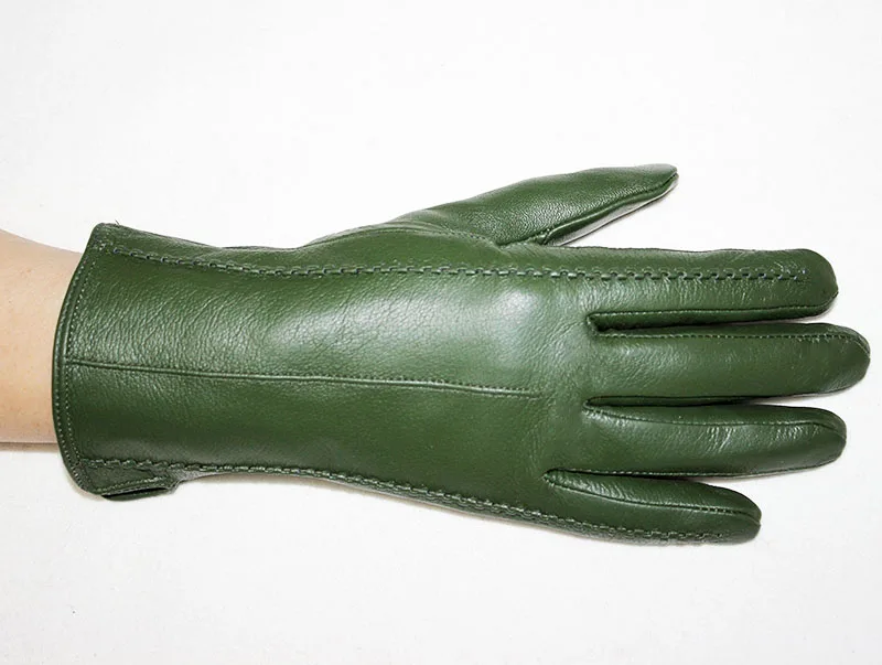 ArmyGreen Кожаные перчатки Женская мода цепи цветок стиль несколько цветов флисовая подкладка осень тепло Ms. овчина перчатки на палец - Цвет: ArmyGreen
