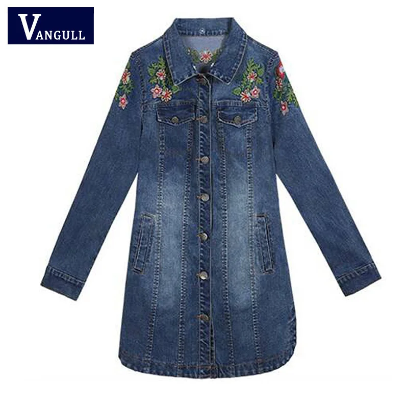 Vangull 5XL джинсовая куртка с цветочной вышивкой весенне осенняя Новинка женское