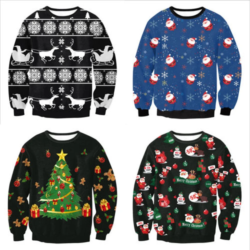 Men Women Pullover Autumn Winter Tops Xmas Clothing Ugly Christmas Santa Claus Printed Loose Sweater Unisex M L XL | Женская одежда