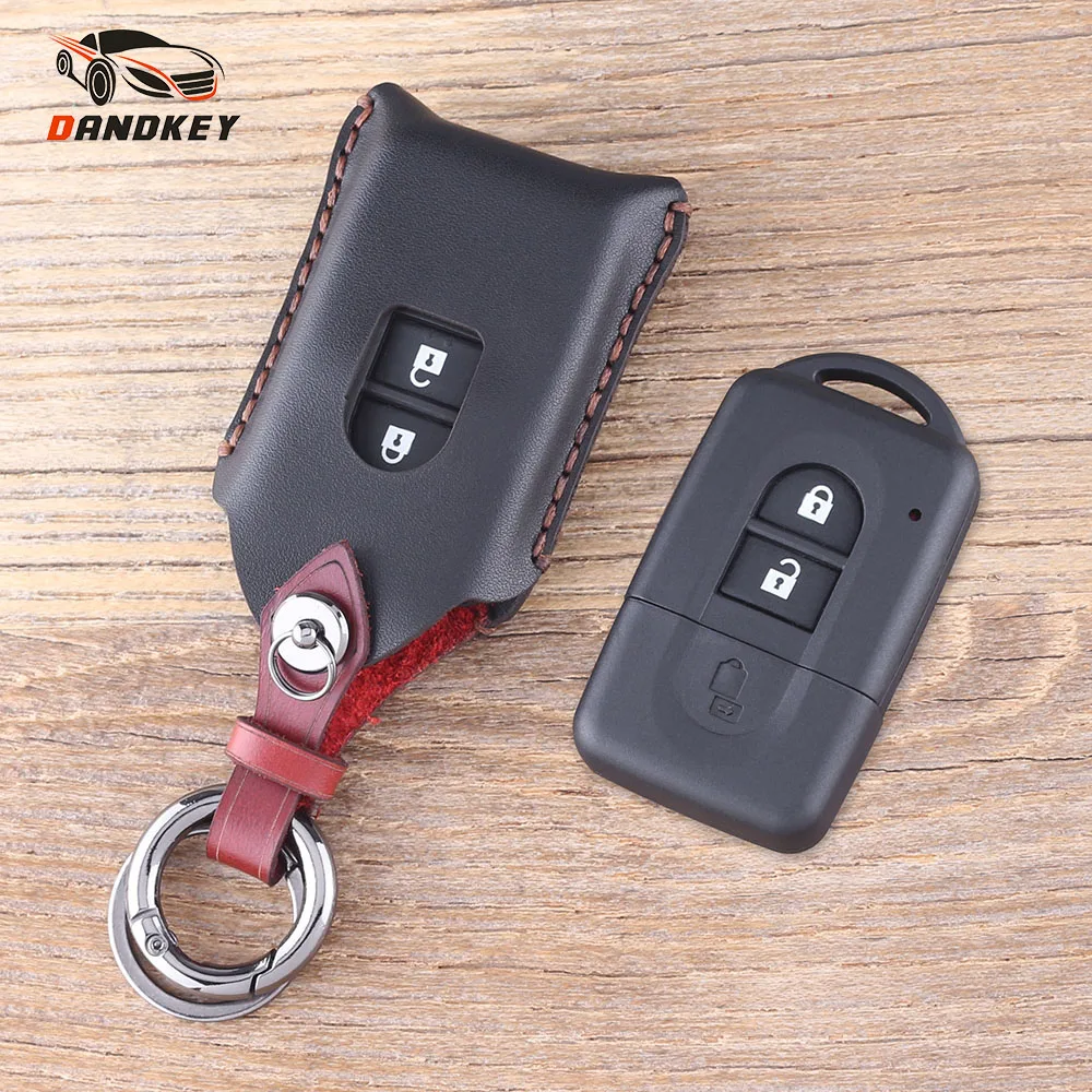 DANDKEY Натуральная кожа Защитный чехол для ключей 2 кнопки Nissan Micra Xtrail Qashqai Juke Duke Fob