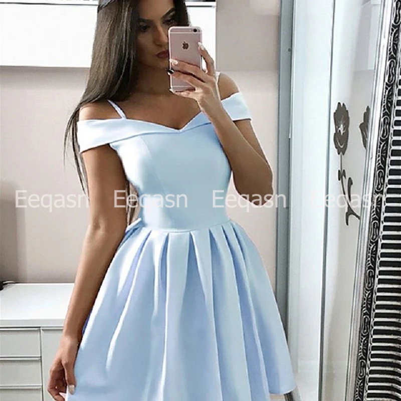 Детские розовые короткие коктейльные платья линия от плеча мини-Женские Выпускные платья атласное платье для вечеринки дешевые халат de коктейльное