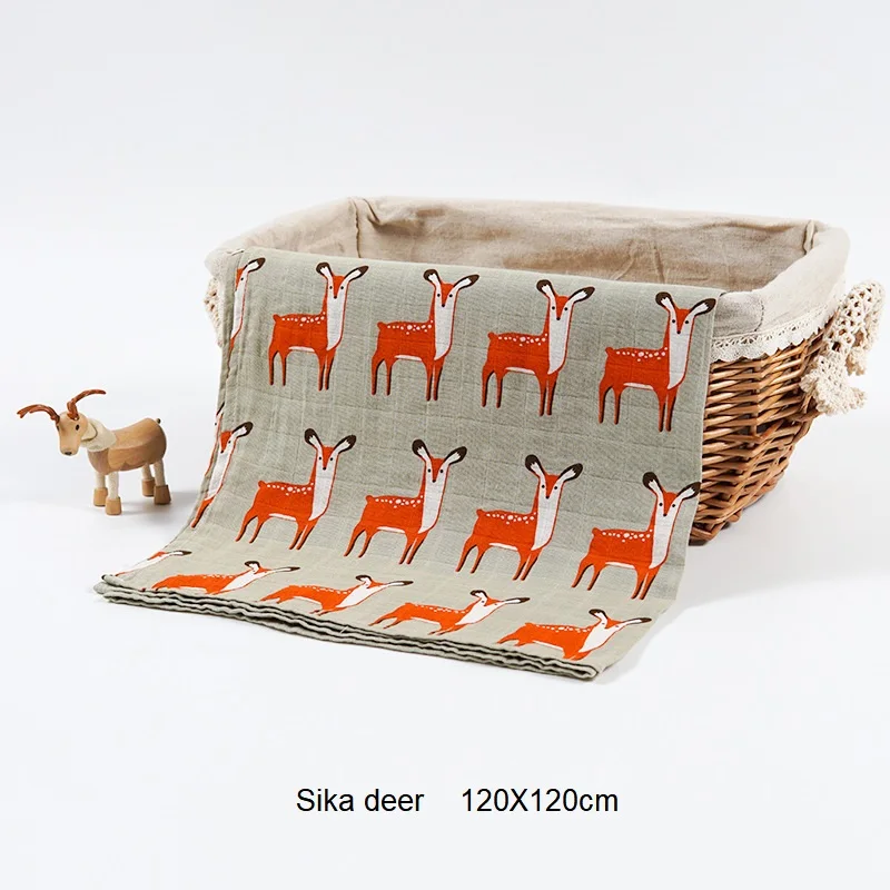 2 Layers Sika Deer Детское одеяло органический хлопок муслин супер мягкое толстое одеяло пеленка детское банное полотенце коляска ежемесячное одеяло s новорожденное пеленание пеленать - Цвет: 2 Layers Sika Deer