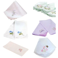 3pcsset 29x29cm women square handkerchief floral embroidered candy color pocket hanky lace patchwork cotton portable towel