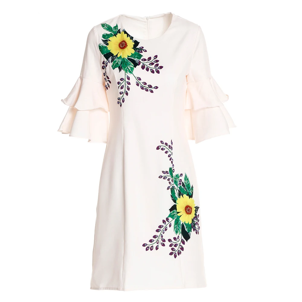 2018 осенние Pretty цветочный Бисер Платье с принтом в европейском стиле Высокое