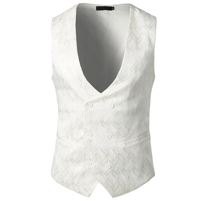SV01 white Мужской деловой приталенный двубортный костюм, жилеты, модный мужской жилет с принтом пейсли, Colete Masculino - Цвет: SV01 white