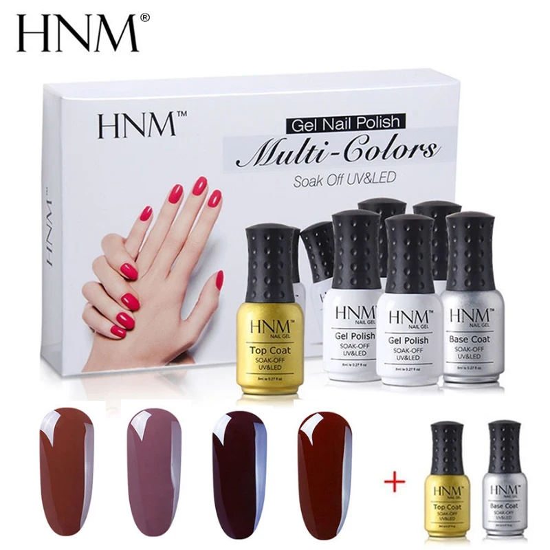 coffee set 002 HNM 8 мл 4 шт. Чистый Цвет гель для ногтей 1 шт. Базовый Топ Подарочная коробка набор маникюрных инструментов для ногтей Полупостоянный гель лак для ногтей набор - Цвет: coffee set 002
