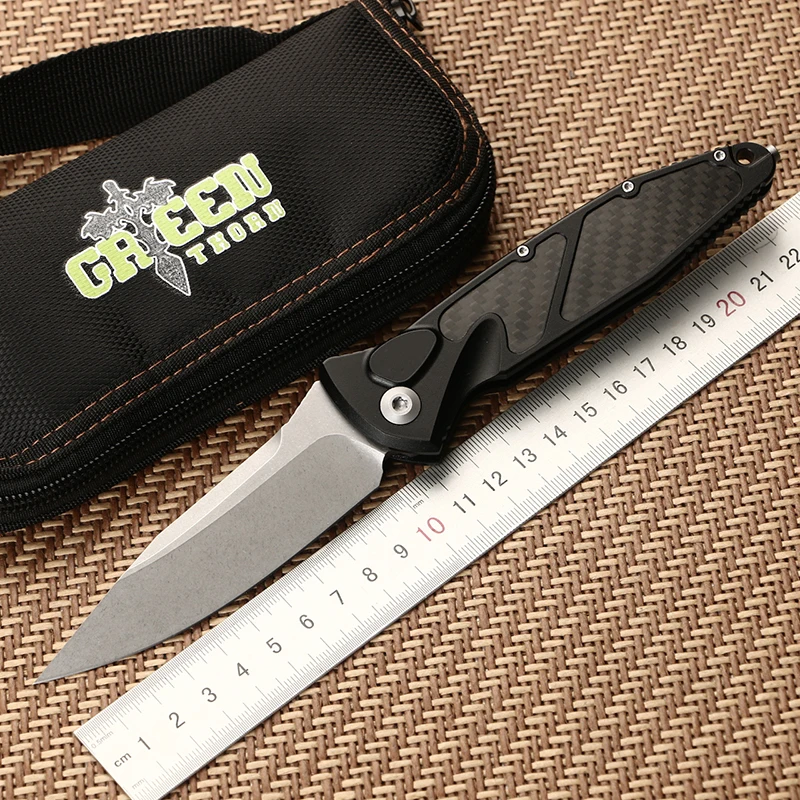 Складной токарный нож из алюминия с технологией Green thorn и ручкой CF D2 карманный для