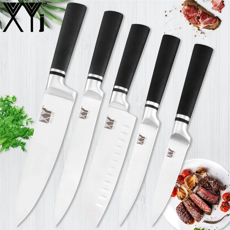B.5pcs set XYj 6 шт. кухонные ножи из нержавеющей стали 8 ''шеф-повара 8'' хлеба 8 ''нарезки 7''Santoku 5'' Uitliyt 3,5 ''ножи для очистки овощей аксессуары для дома - Цвет: B.5pcs set