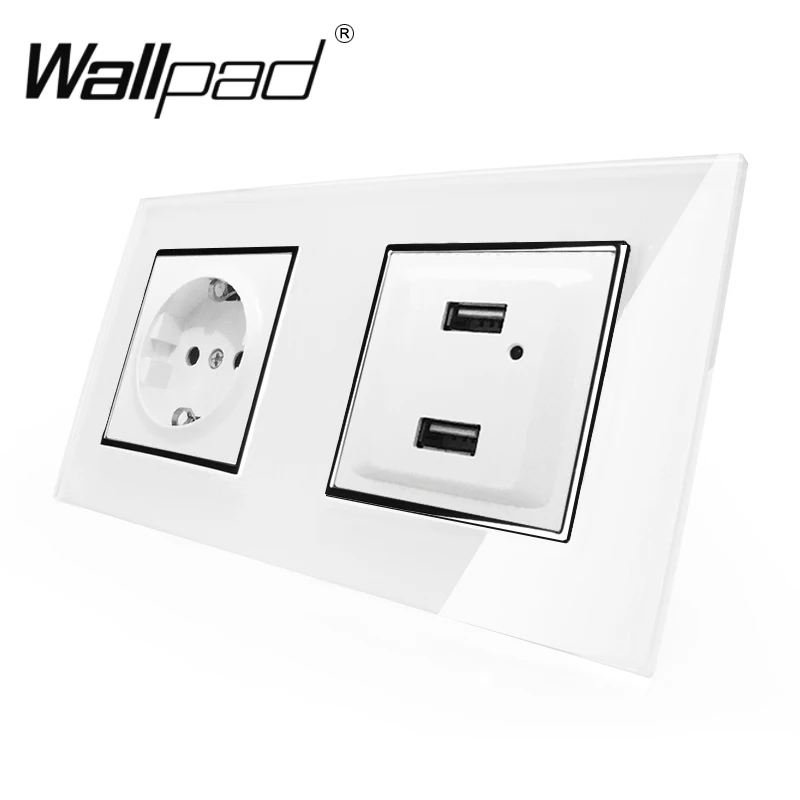 USB + Европейская розетка с когтями Wallpad белая стеклянная панель со светодиодным