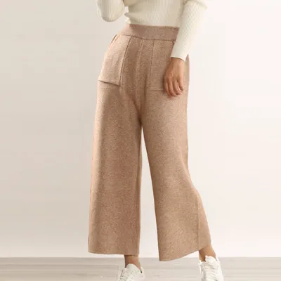 ZEHANGSEA-casual, широкие штаны, 18, зимние новые, с высокой талией, вязаные, свободные, шерстяные, модные штаны, большие размеры, одноцветные, женские модели - Цвет: Camel