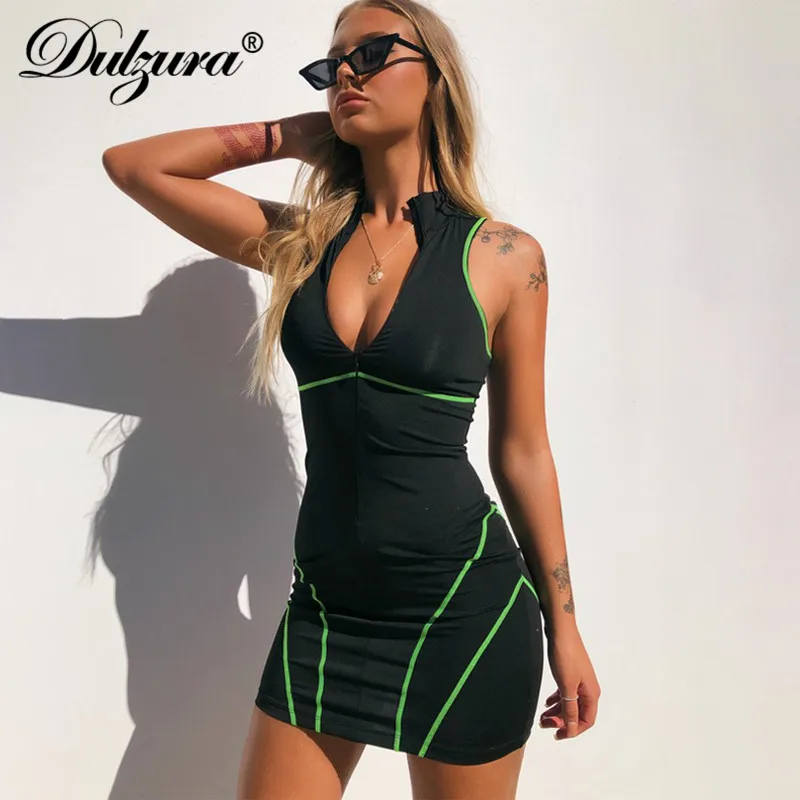 Dulzura летнее женское платье фитнес bodycon v образным вырезом уличная фестиваль