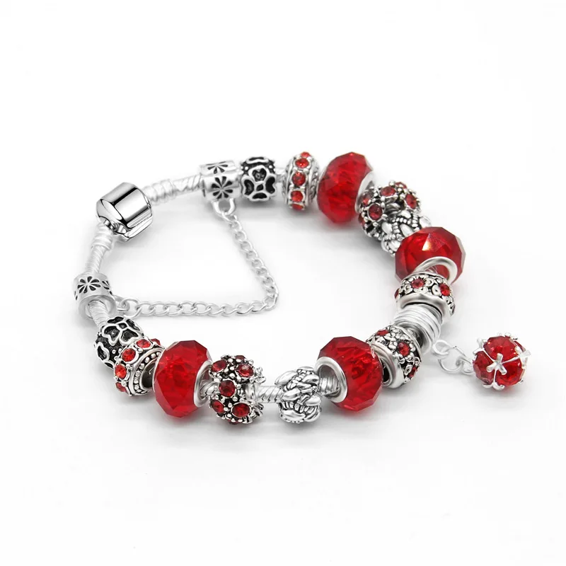 Модный посеребренный браслет в европейском стиле с кристаллами для женщин