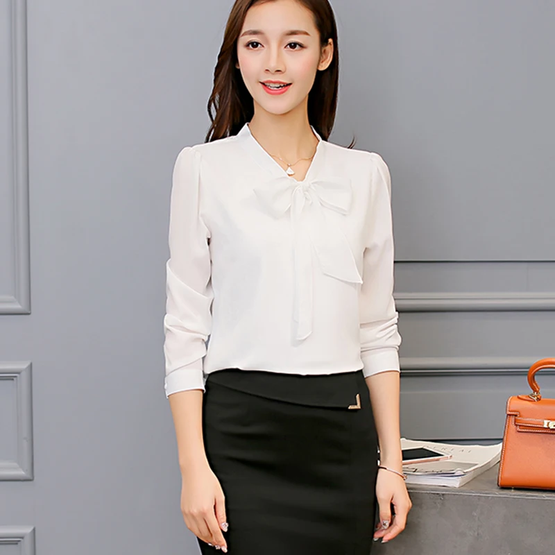 shirt Chiffon Women Blouse Business 2019 New Casual Women's brand Long Sleeved Shirts Slim Female Excellent Quality large | Женская