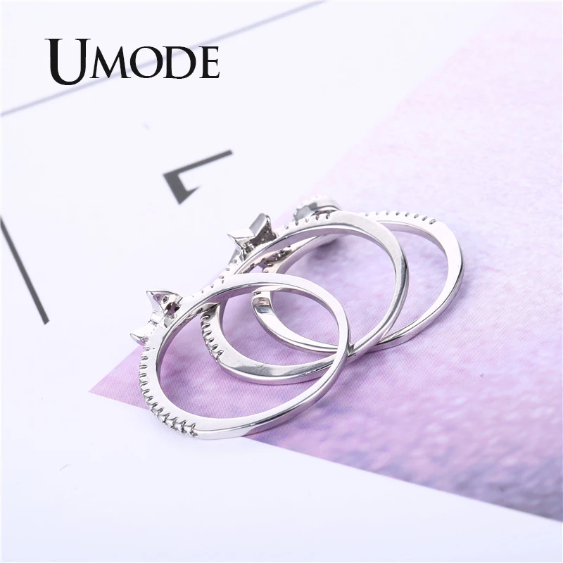 UMODE Star Promise, свадебные кольца, наборы для женщин, кубический цирконий, 3 штуки, роскошные обручальные кольца, массивные ювелирные изделия UR0510