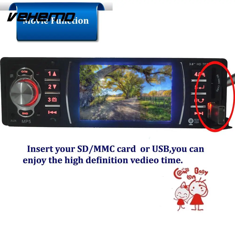 Vehemo3.6 дюйма HD TFT большой Экран FM/USB/AUX Видео плеер аудио автомобиля MP5 FM Радио