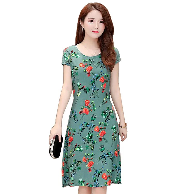 Женское платье с круглым вырезом коротким рукавом и принтом | Женская одежда