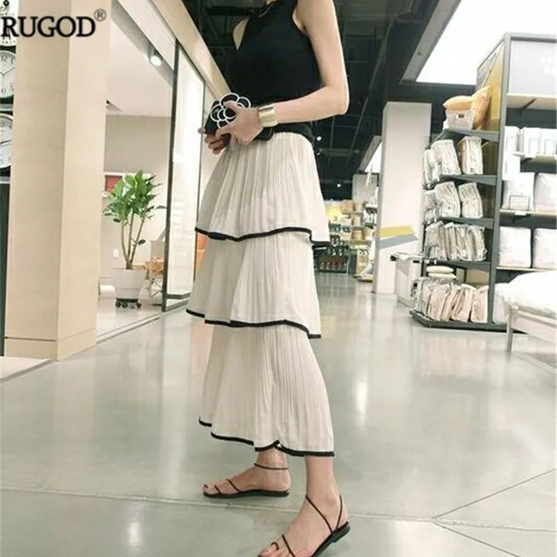 RUGOD Women Cake Skirts Elegant White Cascading Ruffle Skirt Casual High Elastic Waist Chiffon Saias 2019 Summer | Женская одежда