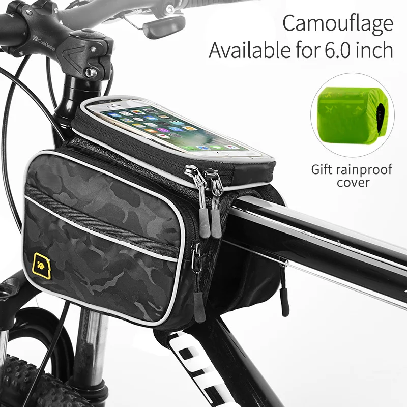6.0-Camouflage CoolChange велосипедная сумка передняя рама большая велосипедная сумка MTB с водонепроницаемым чехлом сенсорная верхняя труба сумка для телефона велосипедные аксессуары - Цвет: 6.0-Camouflage