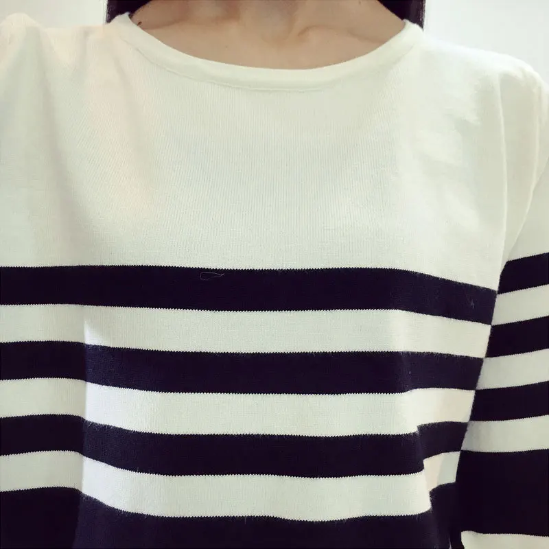 Spring and summer pullovers new Korean version of the striped sleeve loose large yards bat thin sweater women's 7553 | Женская