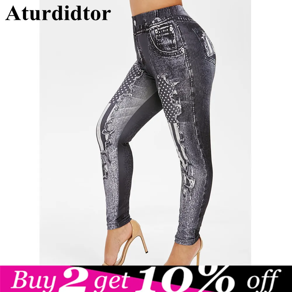 Джинсы размера плюс 5XL 3D Джинсовые леггинсы с принтом женские джеггинсы большого