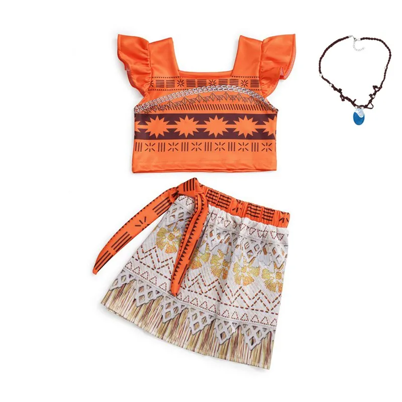 Moana Dress B Set Комплект костюмов принцессы с necklace ем для маленьких девочек, Vaiana Adventure cosplay, нарядный наряд для костюмированной вечеринки, детская праздничная одежда - Цвет: Moana Dress B Set