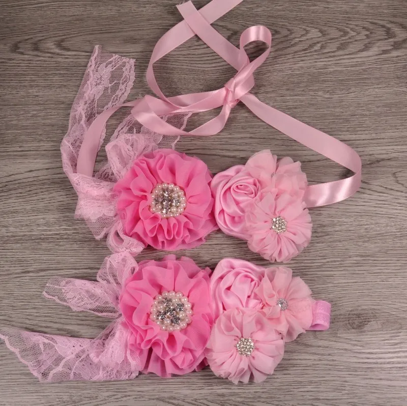 Для маленьких девочек повязка на голову-1 шт. компл./лот пояс с цветами из шифона