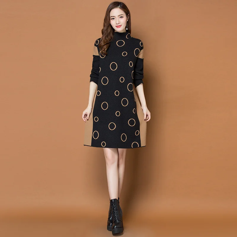 Женское теплое платье-свитер с высоким воротником повседневные Элегантные