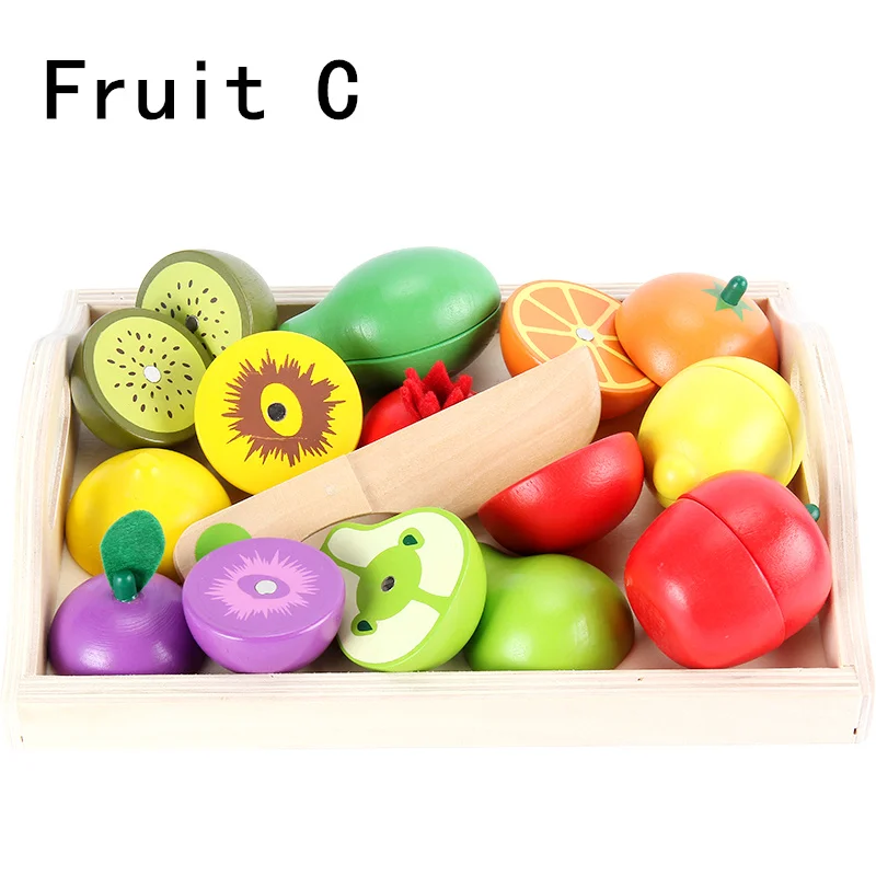 Fruit C Деревянные детские игрушки, клубника, имитация фруктов, овощей, набор деревянных игрушек для детей, детские кухонные игрушки, развивающий подарок - Цвет: Fruit C
