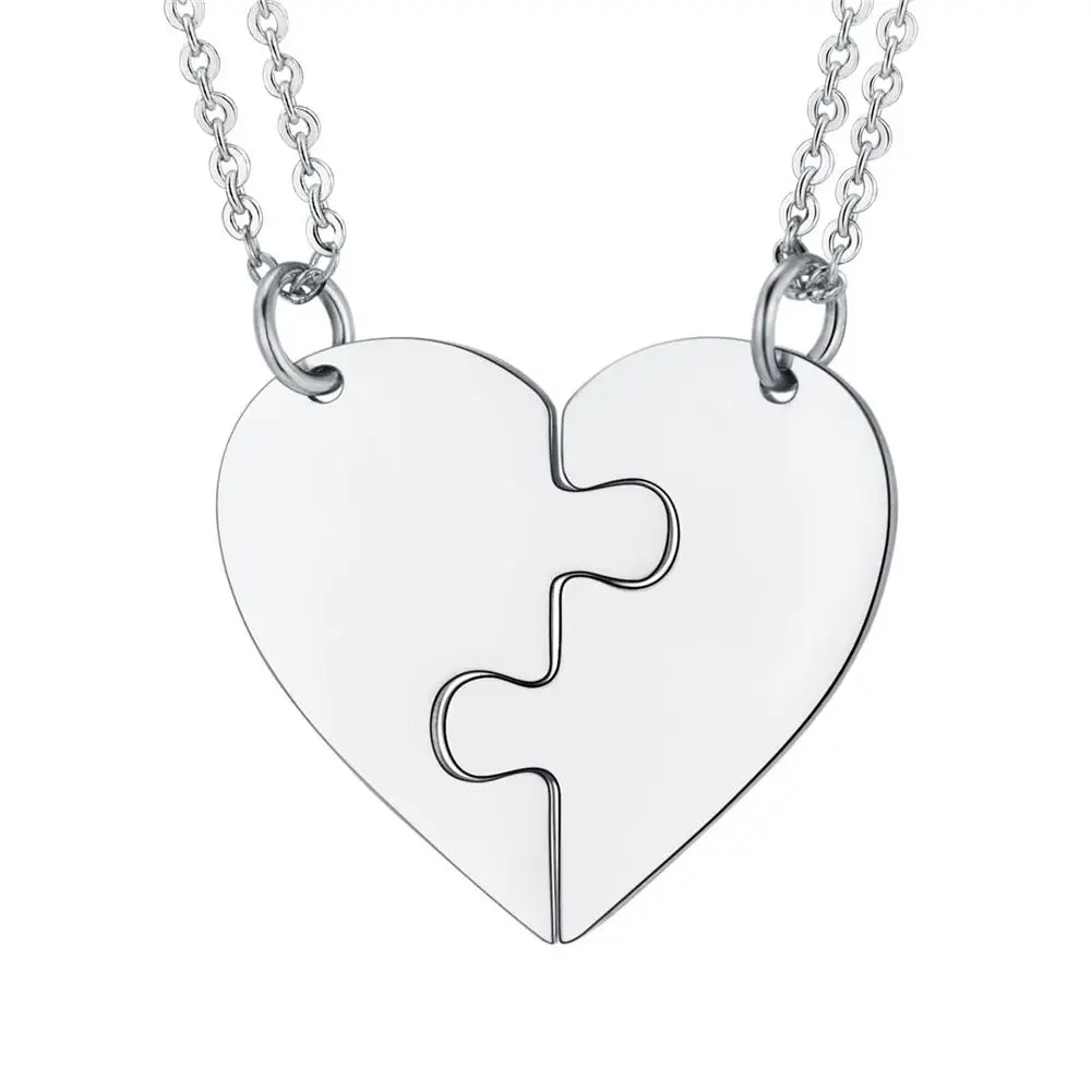 Stainless steel U7, две половинки, нержавеющая сталь, сердце, персонализированная головоломка, ожерелье для влюбленных, девушек, женщин, чокер, гравировка, подвески P1240 - Окраска металла: Stainless steel