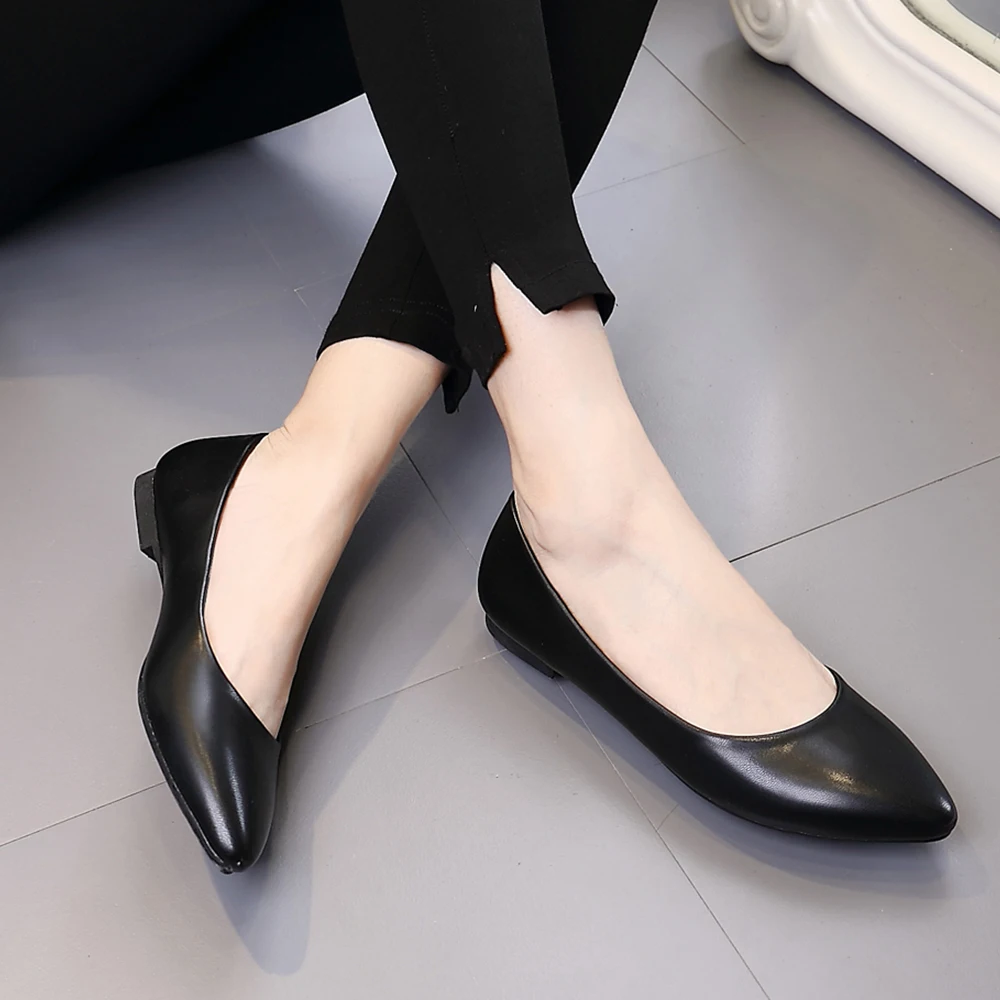 Летние острый носок Слипоны женские офисные Туфли без каблуков удобные кожаные