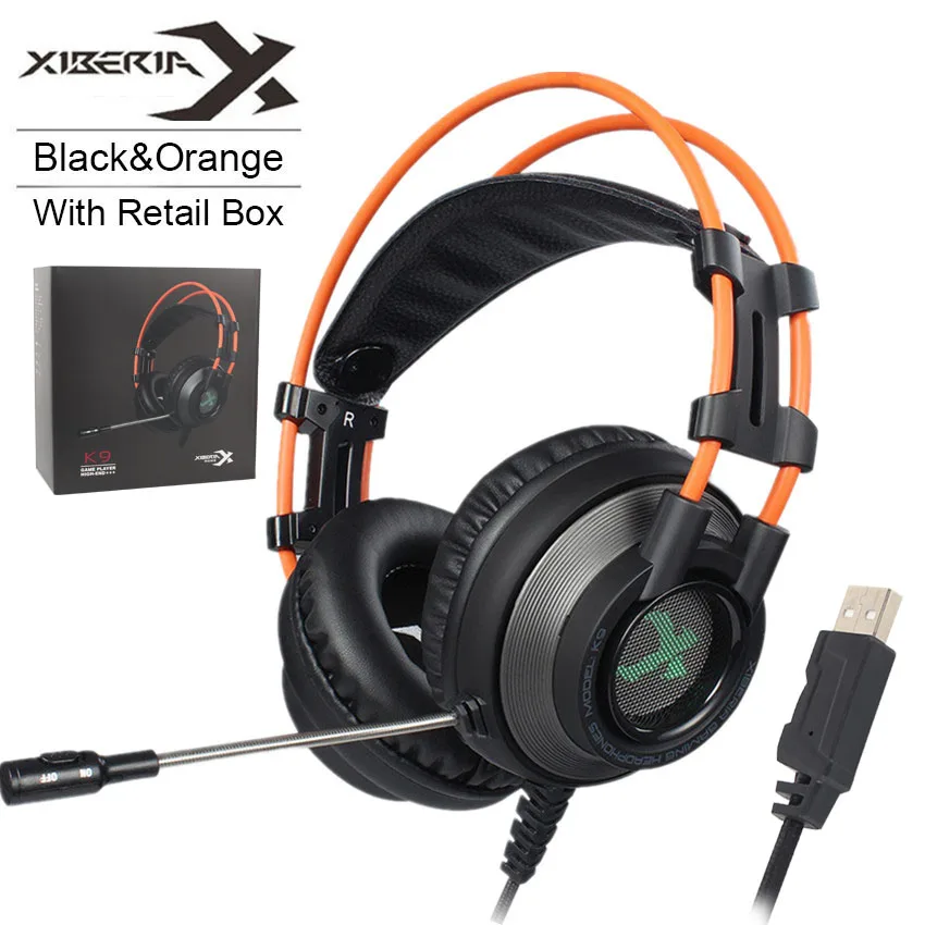 Black with RetailBox XIBERIA K9 Виртуальная 7,1 Звуковая игровая гарнитура casque лучшие PC Gamer USB стерео бас наушники с микрофоном для игры Cumputer - Цвет: Black with RetailBox