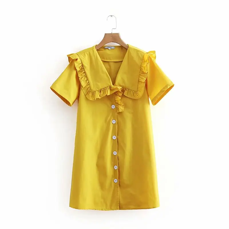 2019 Новое Женское милое платье с воротником Питер Пэн агаровое кружево желтое