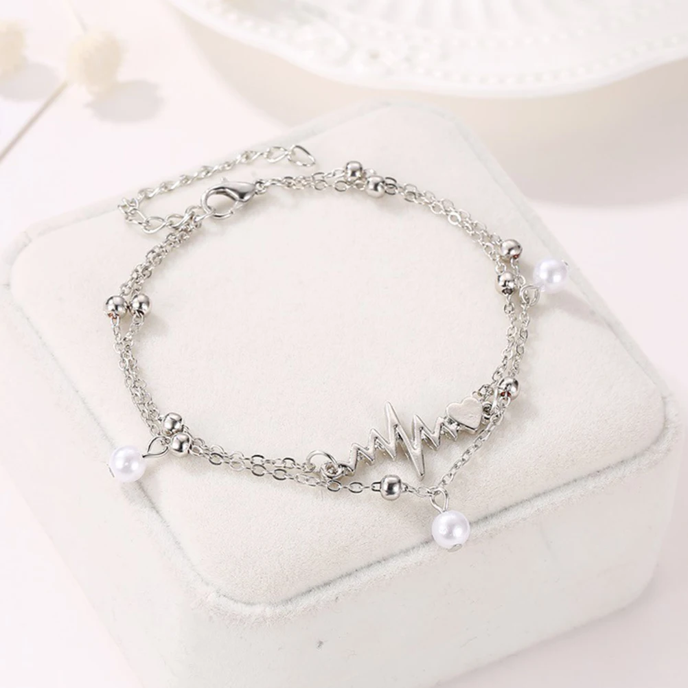 Модные очаровательные женские браслеты для щиколотки с жемчугом сердцебиение
