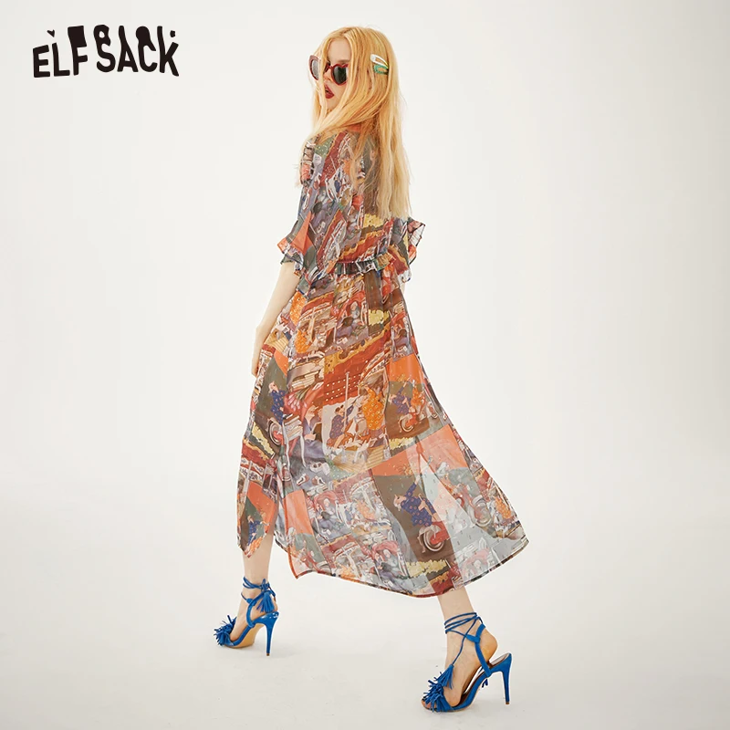 Женское винтажное вечернее платье ELFSACK белое пляжное с v образным вырезом и