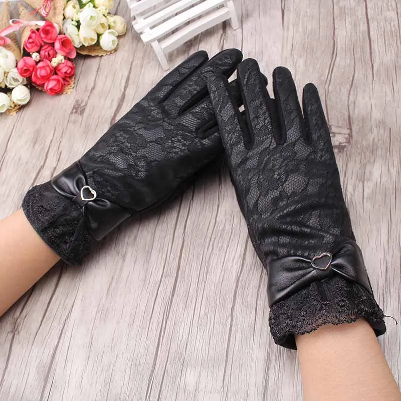 1 пара элегантных женских перчаток с пуговицами в виде сердца кожаные зимние