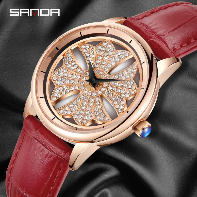 Часы Sanda с кожаным ремешком 2019 круглые Модные женские кварцевые часы не
