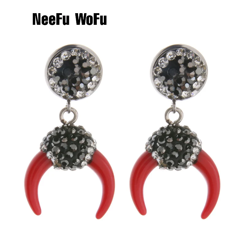 NeeFu WoFu серьги рога Стразы Обруч из смолы большие для женщин панк большой букле