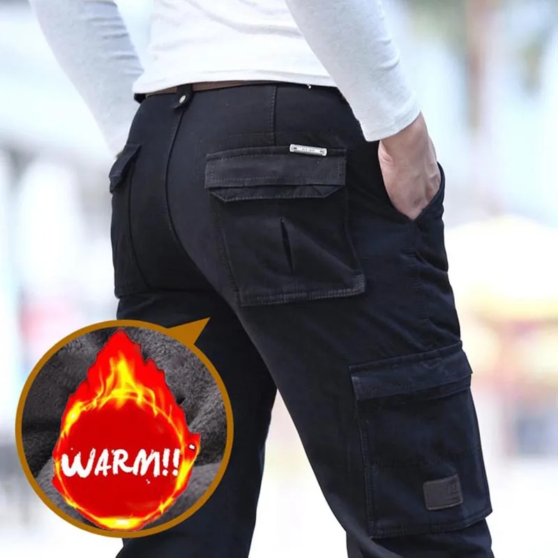 Новые брендовые зимние теплые флисовые брюки карго Для мужчин прямые Свободные