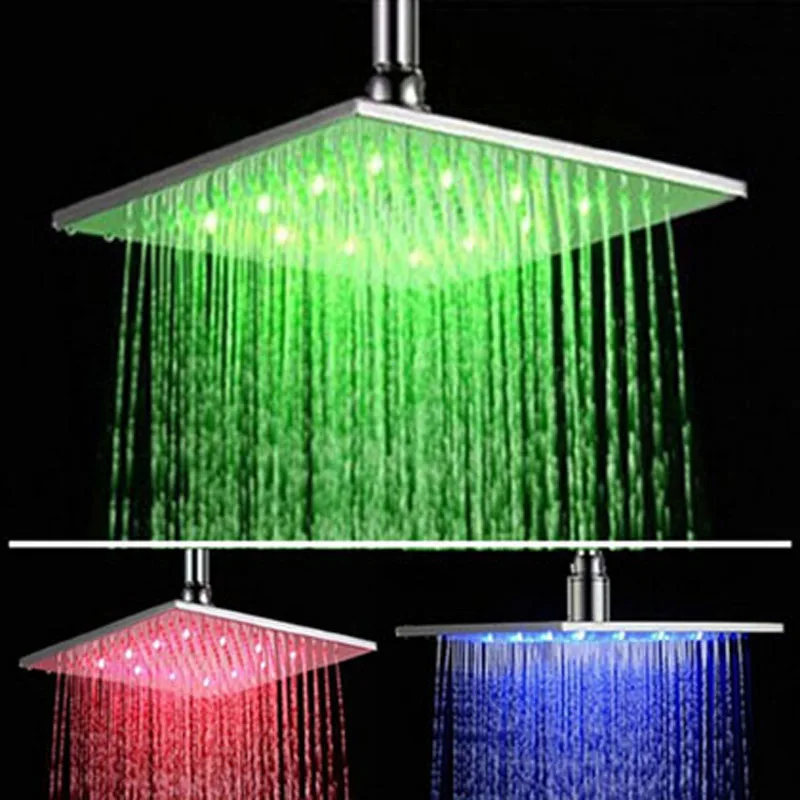 ULGKSD Ванная комната хромированная латунная душевая головка с Led квадратной ультра