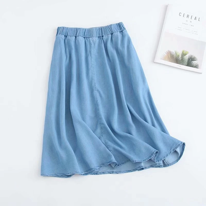 2019 весенне Летняя короткая однотонная однобортная джинсовая трапециевидная