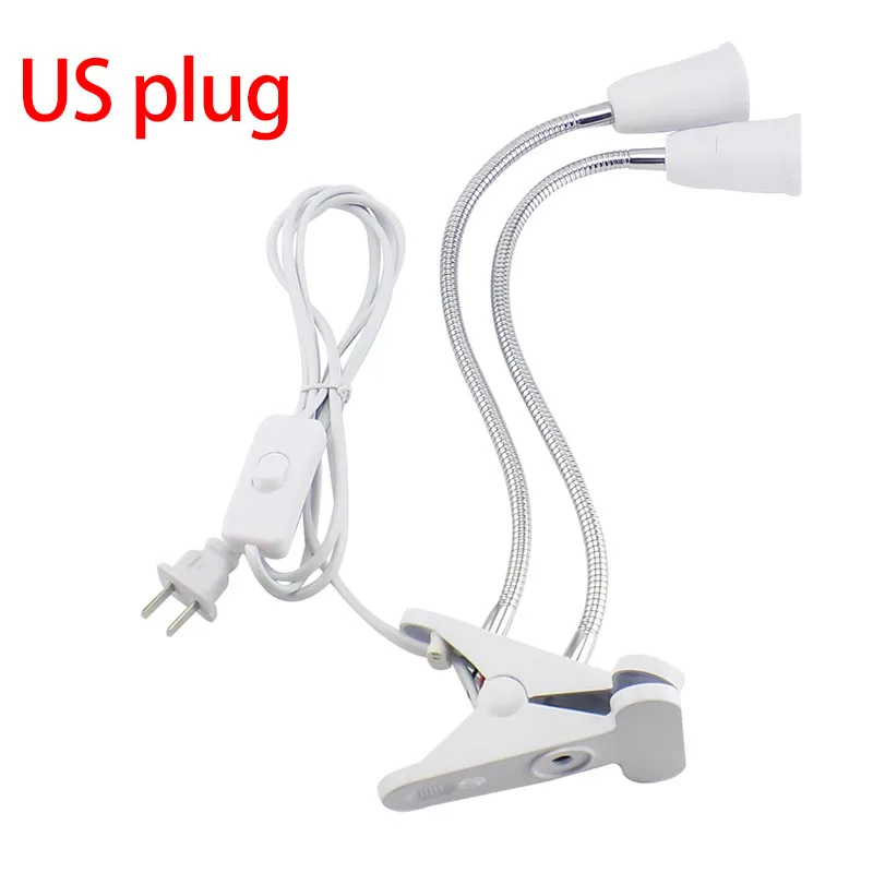 2 head US plug E27 гибкий держатель для цоколя для настольного стола с зажимом E27 Цоколь Светодиодная лампа для книги, лампы для выращивания 360 держатель для ЕС, США, Великобритании Заглушки для выключения - Цвет: 2 head US plug