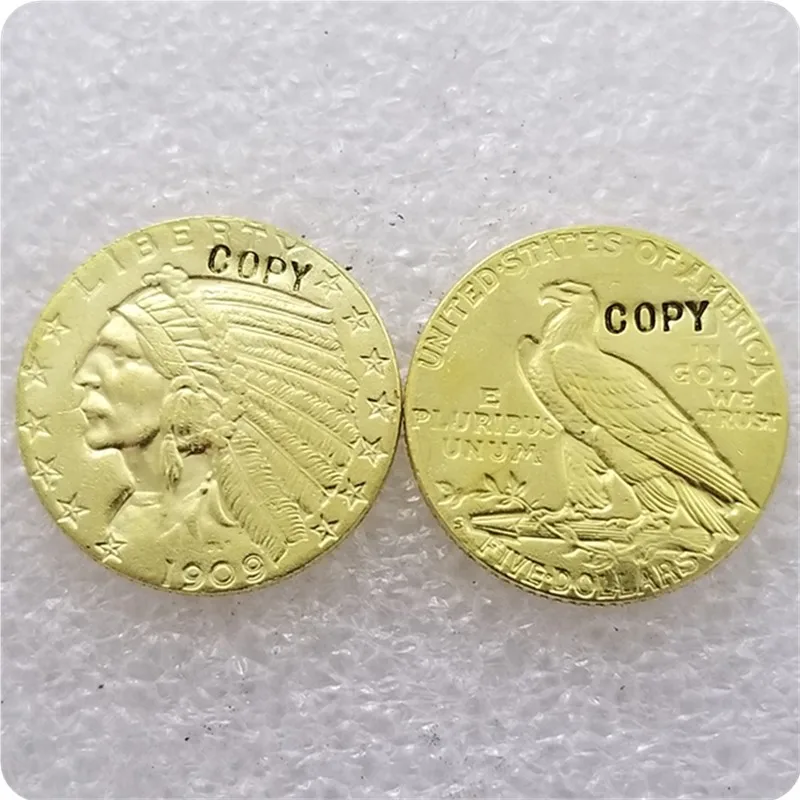 США 1909 P D S $5 индийская голова четверть Орел золотая монета КОПИЯ