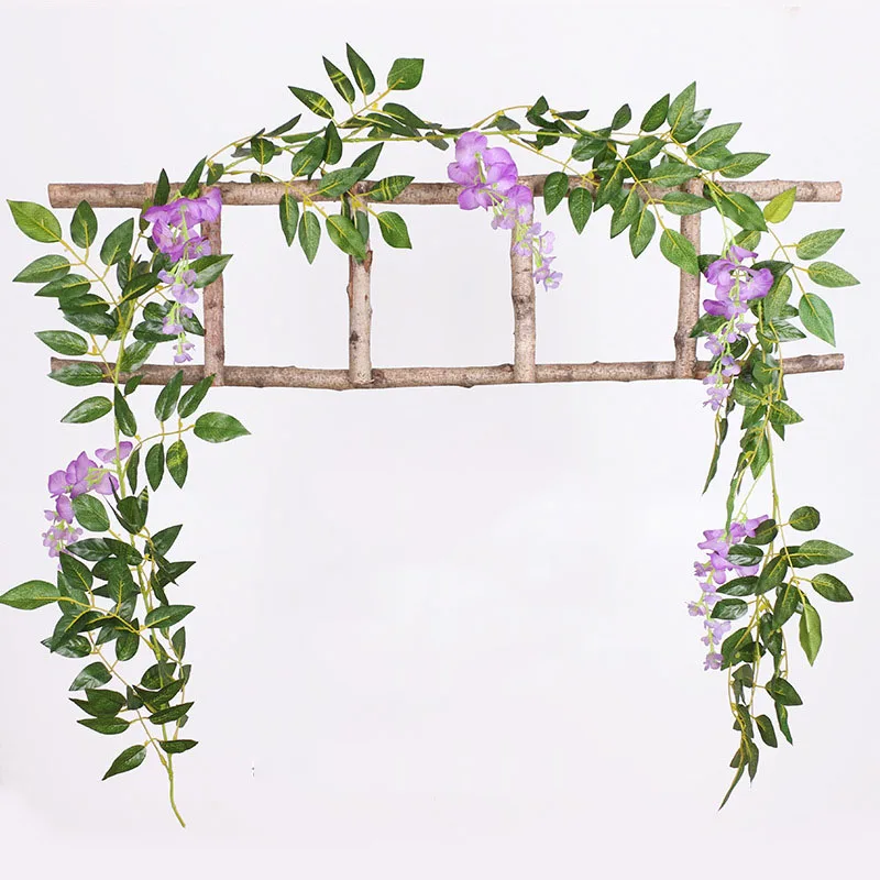 purple 2 м длинные искусственные глицинии цветы струны шелковые искусственные цветы из ротанга лоза Висячие гирлянды листья плюща DIY Свадебные украшения для дома - Цвет: purple